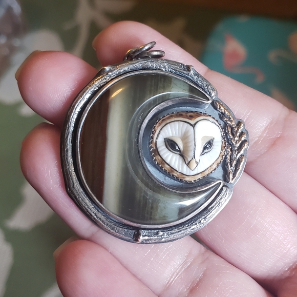 lisajdesigns Jewelry - LisaJDesigns and Laura Mears Owl & Polychrome jasper moon 🌔